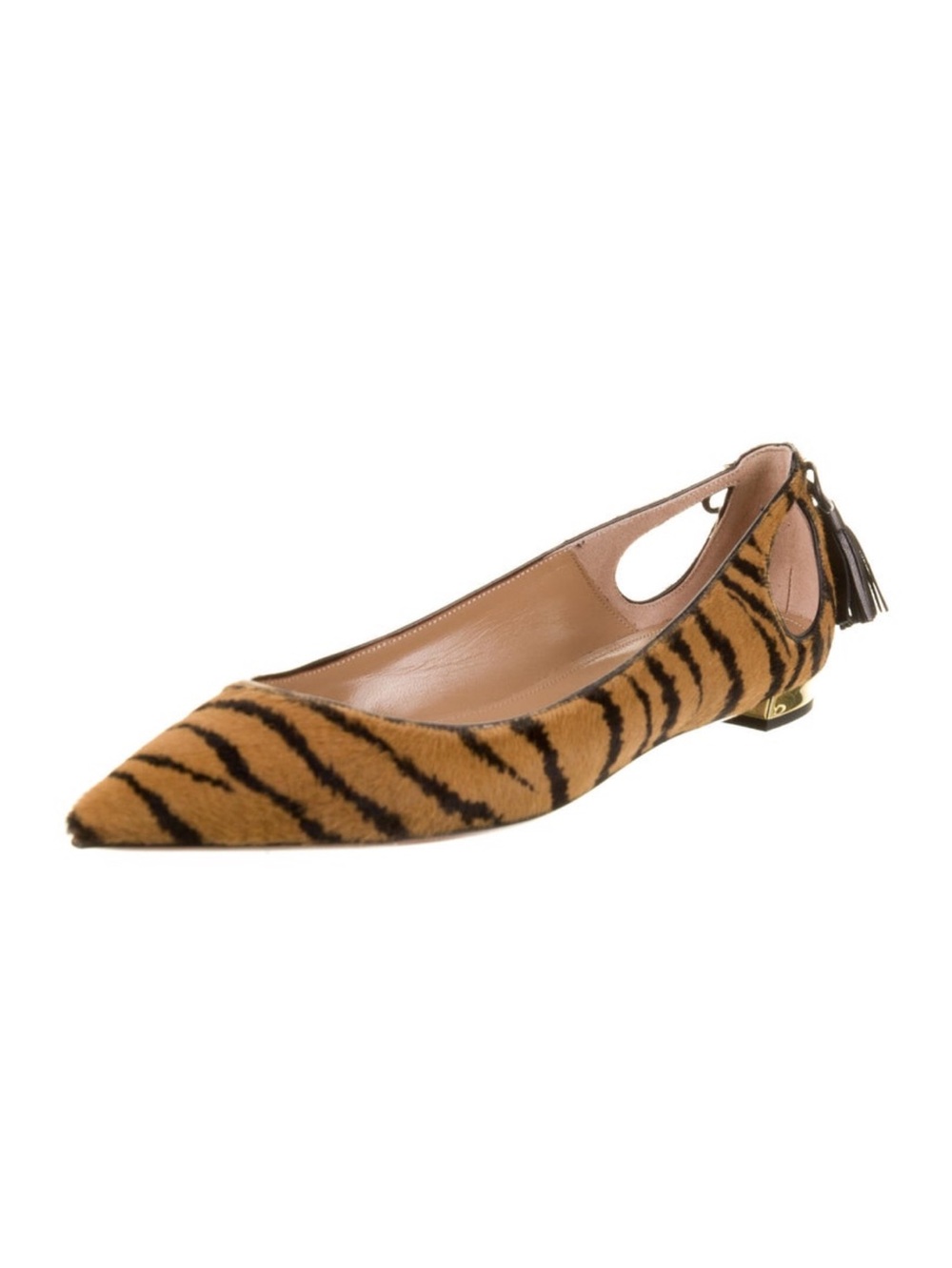 Aquazzura Forever Marilyn Tiger Print Cavallino Pointed-Toe Flat Size 38.5/8.5